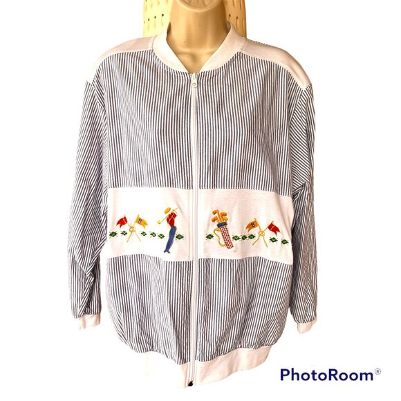 Rare Vintage Adolfo Sport Lightweight Golf Zip Up Jacket Cotton Blend Womens M - Picture 2 of 10